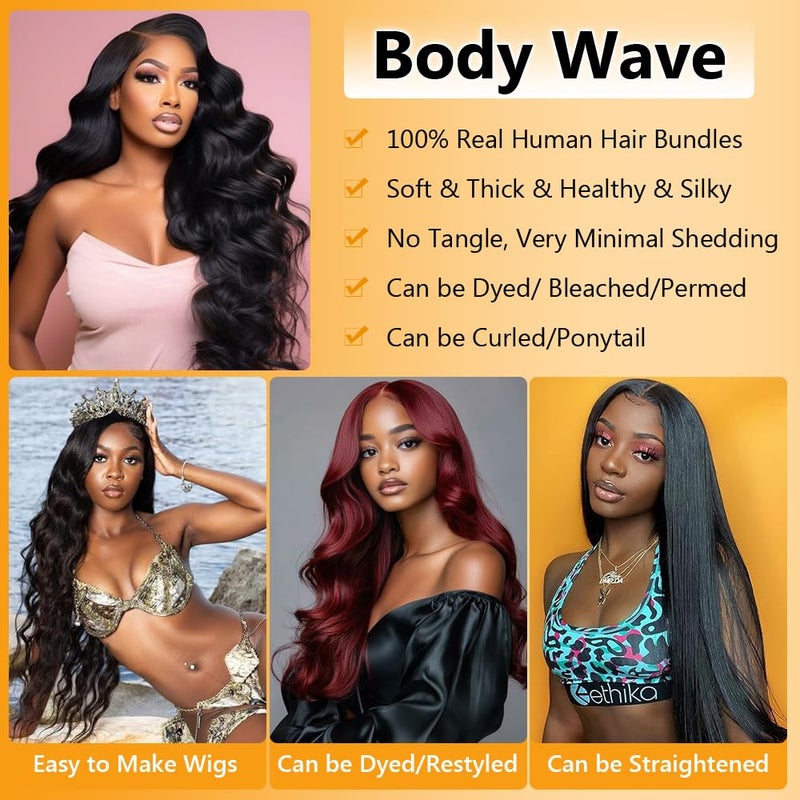 QTHAIR Brazilian Virgin Hair 18A Grade Body Wave Bundles 100% Unprocessed Virgin Brazilian Body Wavy Human Hair Bundles 20" 18" 16" 300g Brazilian Body Wave Human Hair Extensions - Image 4